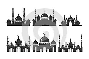 Set of vector Mosque silhouette element on white background