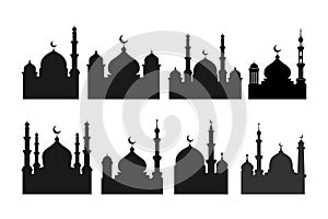 Set of vector Mosque silhouette element on white background