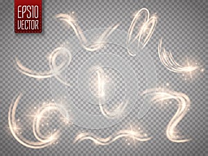 Set of vector motion glow light effects isolated on transparent background