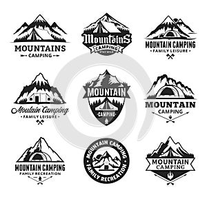 Set of vector mountain camping logo