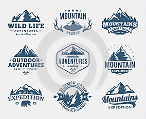 Set of vector mountain and outdoor adventures logo