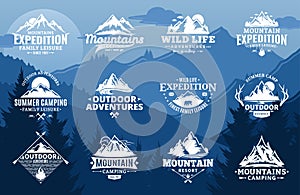 Set of vector mountain and outdoor adventures logo