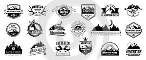 Set of vector mountain and outdoor adventures logo designs, vintage style