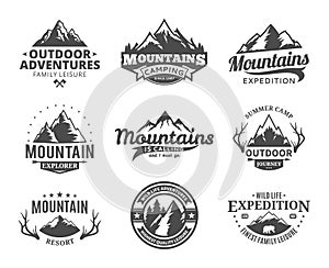 Set of vector mountain and outdoor adventures logo photo