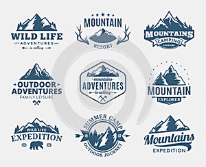 Set of vector mountain and outdoor adventures logo photo