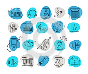 Set of vector music icons isolated on white background. 20 elements.