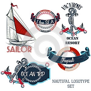 Set of vector nautical logotypes for design