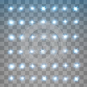 Set of Vector Neon Light Effects. Blue glowing light explodes on a transparent background.Bright Star
