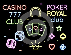 Set vector neon light logos of poker club and