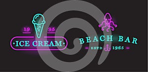 Set of Vector Neon Sign Beach Sea Bar Elements and Summer can be