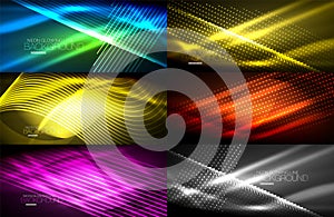 Set of neon smooth wave digital abstract backgrounds