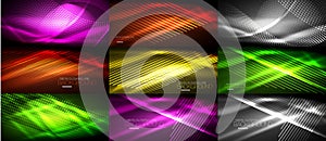 Set of neon smooth wave digital abstract backgrounds