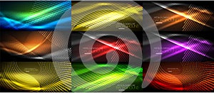 Set of neon smooth wave digital abstract backgrounds