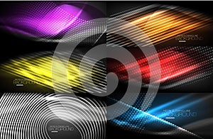 Set of neon smooth wave digital abstract backgrounds