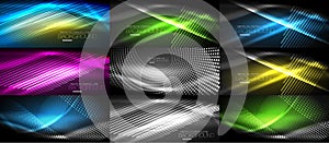 Set of neon smooth wave digital abstract backgrounds