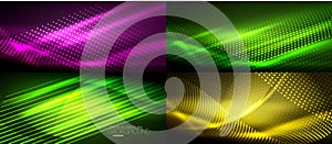 Set of neon smooth wave digital abstract backgrounds