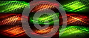 Set of neon smooth wave digital abstract backgrounds
