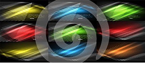 Set of neon smooth wave digital abstract backgrounds