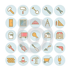 Set of vector outline construction and building icons