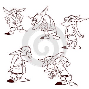 Set of vector outline drawings of trolls or goblins