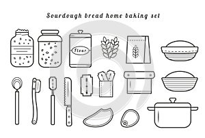 Set of vector outline icons of homemade sourdough