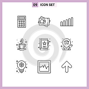 Set of 9 Vector Outlines on Grid for address, marketing, signal, business, book