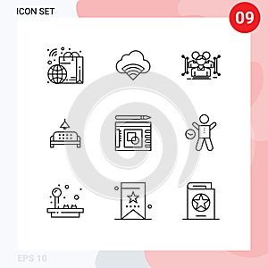 Set of 9 Vector Outlines on Grid for graph, lump, anthropometry, furniture, public
