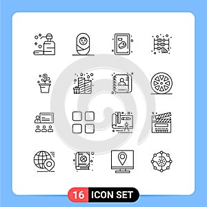 Modern Set of 16 Outlines Pictograph of pot, money, meat, growing, calculator