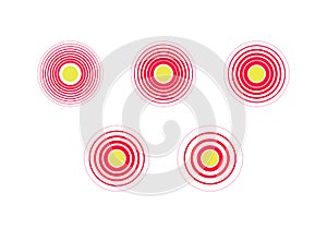 Set of vector pain dot radial icons. Red gradient flat circle ache sign isolated on white background. Design element illustration