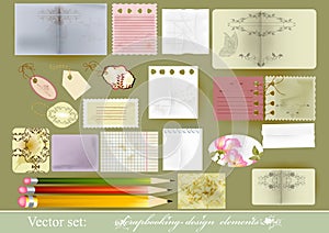 Set of vector paper objects for scrapbooking