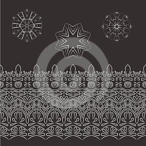 Set of vector patterned filigree hands and stylized flowers