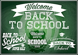 Set vector patterns for back to school on green blackboard