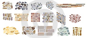 Set of vector paving tiles and bricks patterns from natural stone