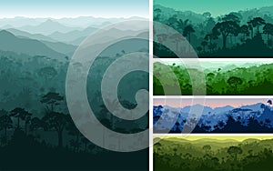 Set of vector philippines horizontal seamless tropical rainforest Jungle backgrounds