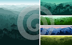 Set of vector philippines horizontal seamless tropical rainforest Jungle backgrounds photo