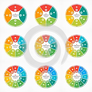 Set of vector pie chart circle infographic templates with 4-12 options