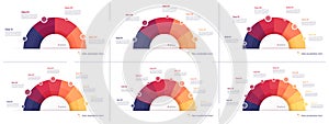 Set of vector pie chart infographic templates in the form of semicircle