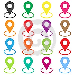 Set vector pin icons. Location sign in flat style isolated on white background. Navigation map, gps concept.