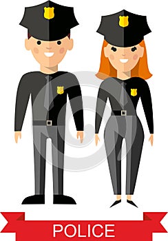 Set of vector police peoples, policeman and police woman