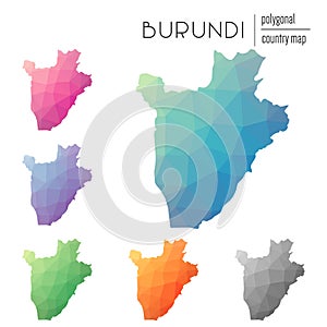Set of vector polygonal Burundi maps.