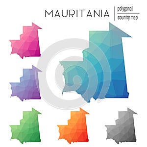 Set of vector polygonal Mauritania maps.