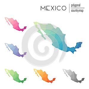 Set of vector polygonal Mexico maps.