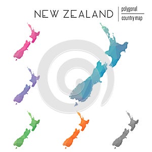 Set of vector polygonal New Zealand maps.