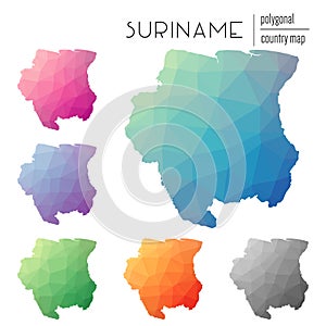 Set of vector polygonal Suriname maps.