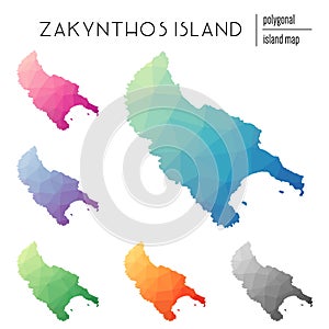 Set of vector polygonal Zakynthos Island maps.