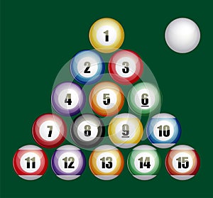 Set of Vector Pool Billiard balls icon. Realistic illustration for web design, logo, icon, app, UI. Isolated on white