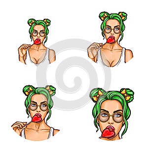 Set of vector pop art round avatar icons for users of social networking, blogs, profile icons.
