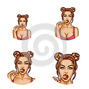 Set of vector pop art round avatar icons for users of social networking, blogs, profile icons.