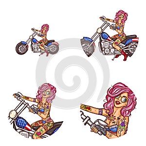 Vector biker girl pop art avatar icons