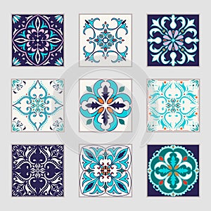 Set of vector Portuguese tiles. Beautiful colored patterns for design and fashion with decorative elements photo